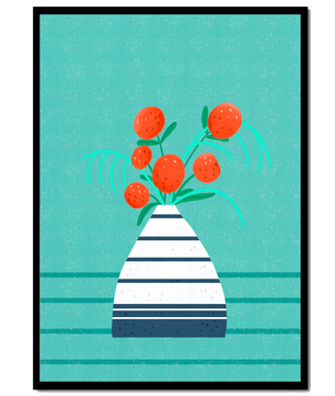 Vase with Red Flowers on a Textured Blue Background - Mi tienda