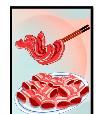 Delicious raw meat slices on plate with chopsticks in background