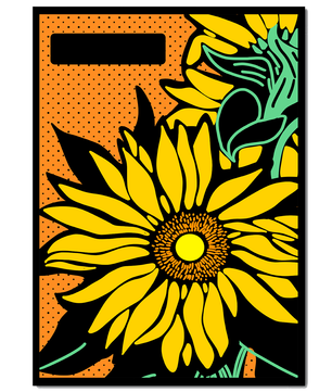 Colorful sunflower illustration with bold lines and dots
