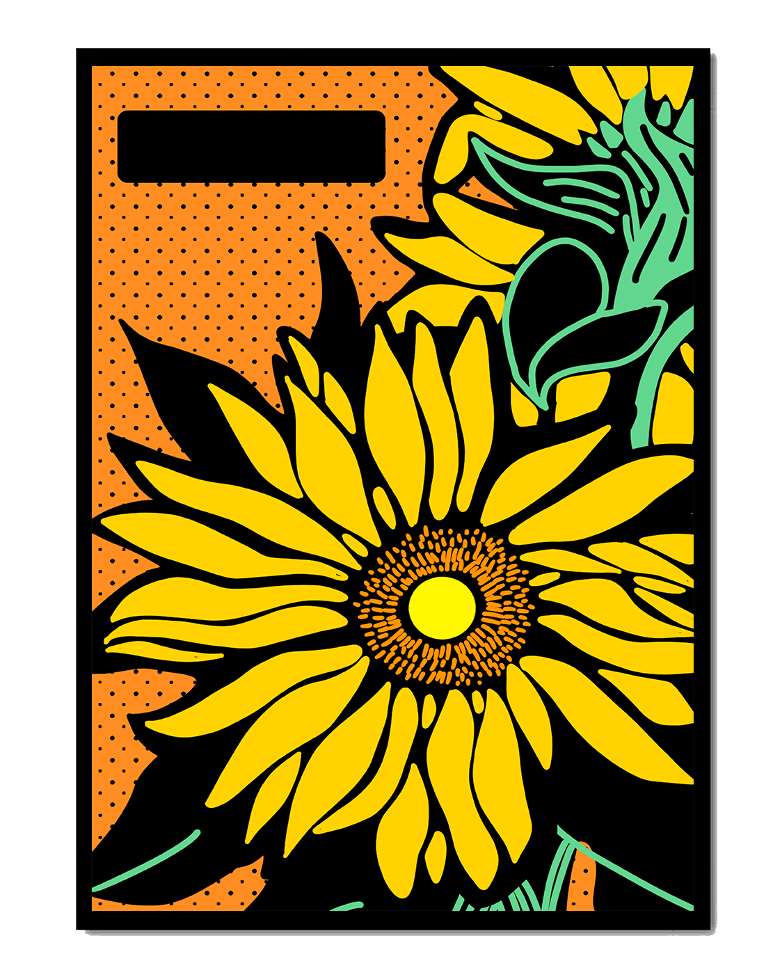 Colorful sunflower illustration with bold lines and dots