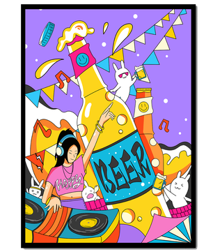 Vibrant Party Scene with DJ and Cartoon Characters