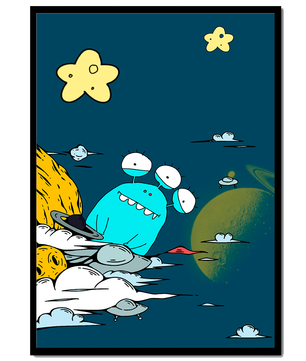 Playful Alien Illustration with Space Background and Stars - Mi tienda