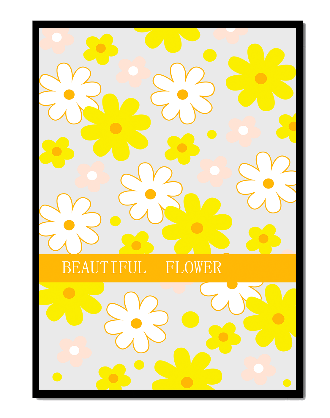 Floral pattern with bright yellow and white flowers on a black background