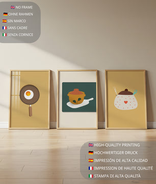 Trio de tableaux de cuisine aux motifs minimalistes et modernes