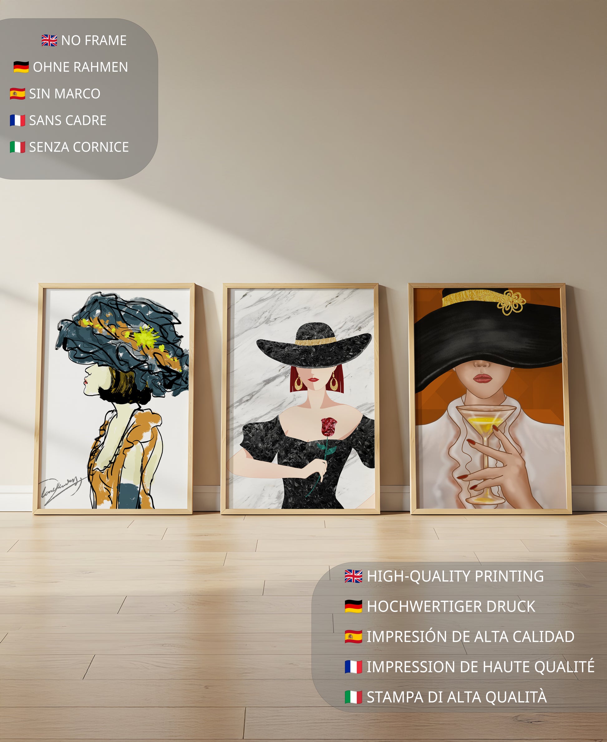 Impression artistique de mode avec éléments dorés
