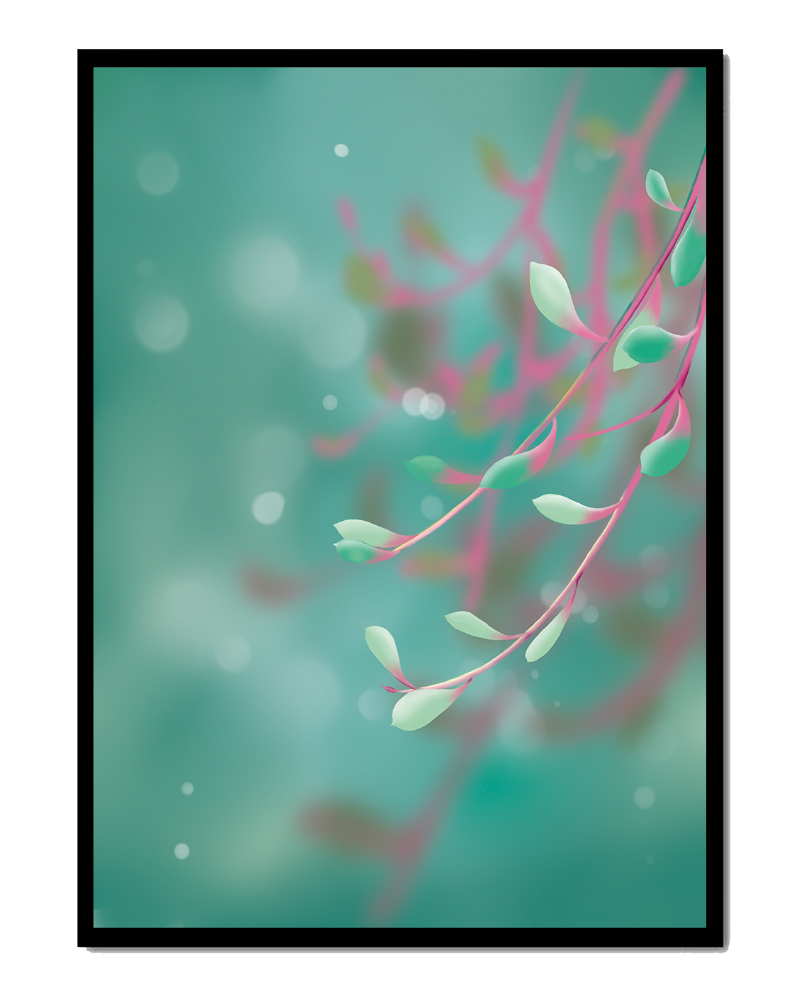 Diseño abstracto sereno con hojas pastel y fondo borroso