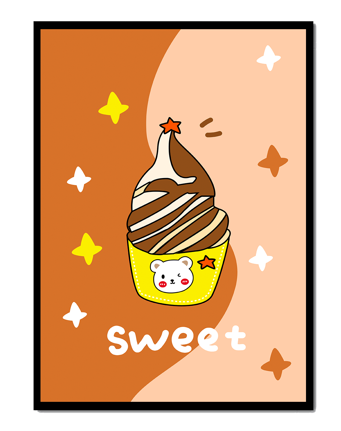 Adorable ice cream design with kawaii bear and colorful background