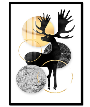 Zeitgenössische Elch-Silhouette-Kunst mit goldenen Akzenten und Marmorstruktur