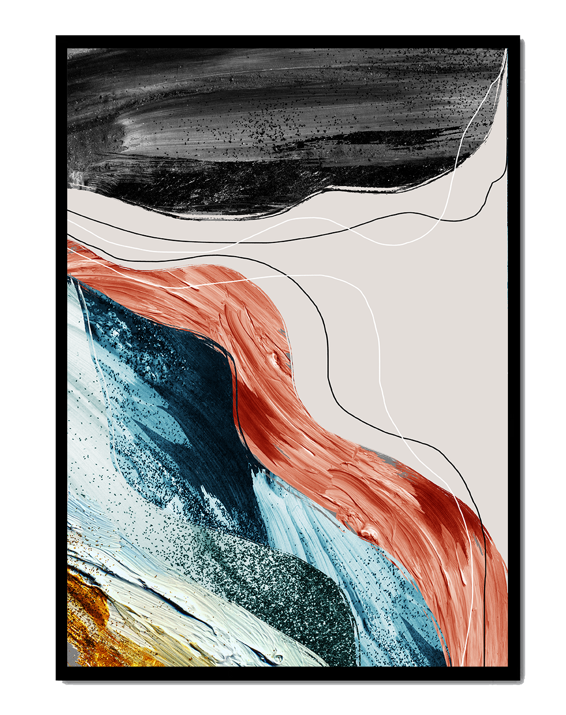 Abstract Composition with Textured Brush Strokes and Dynamic Colors