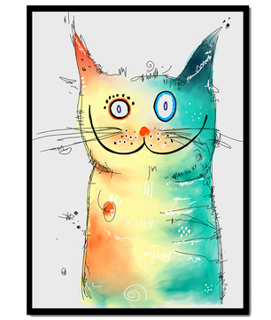 Illustration artistique de chat à l’aquarelle avec des couleurs vives