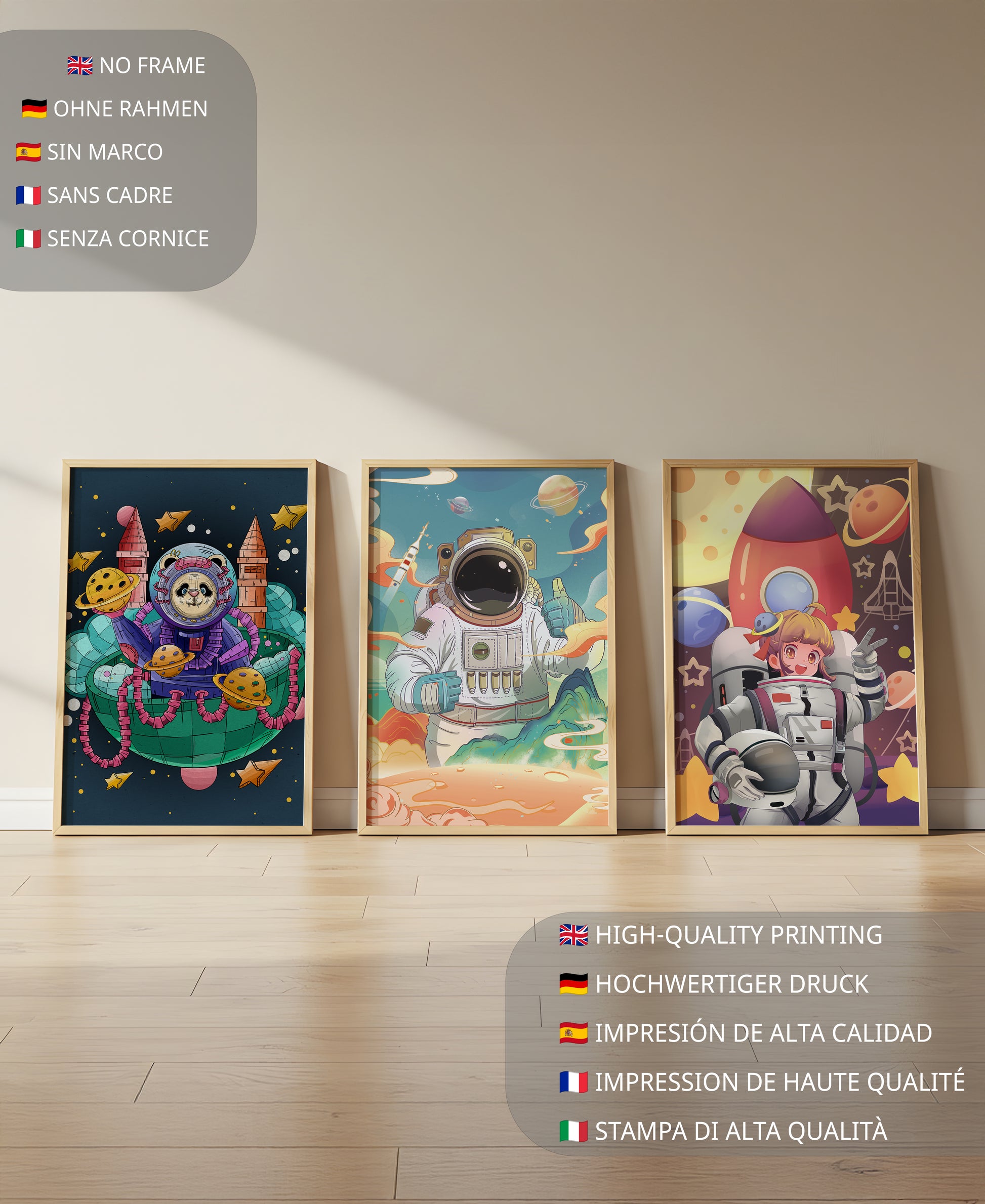 Coloridos diseños espaciales con temática de astronautas