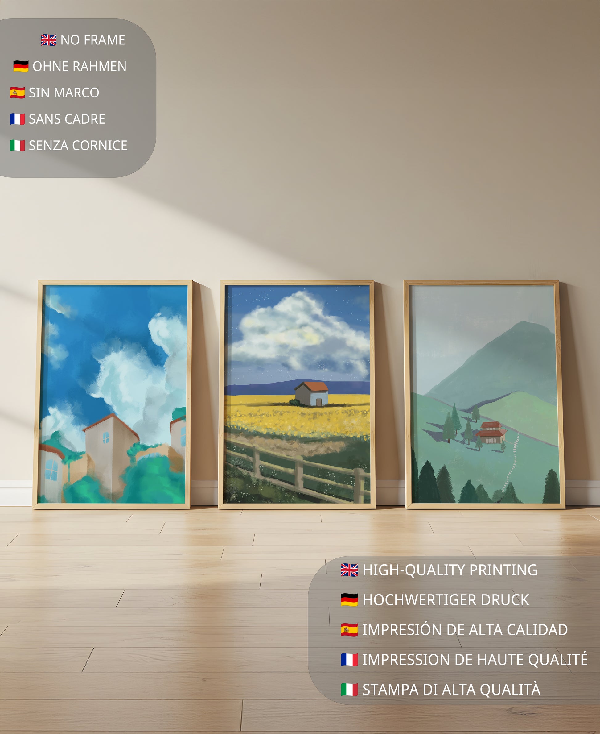 Impresiones artísticas de paisajes enmarcados