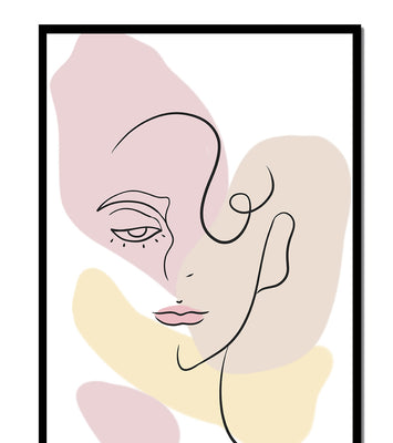 Minimalist abstract female face line art with pastel colors