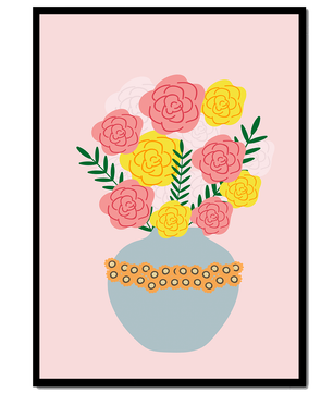 Colorful flower bouquet in a decorative vase illustration