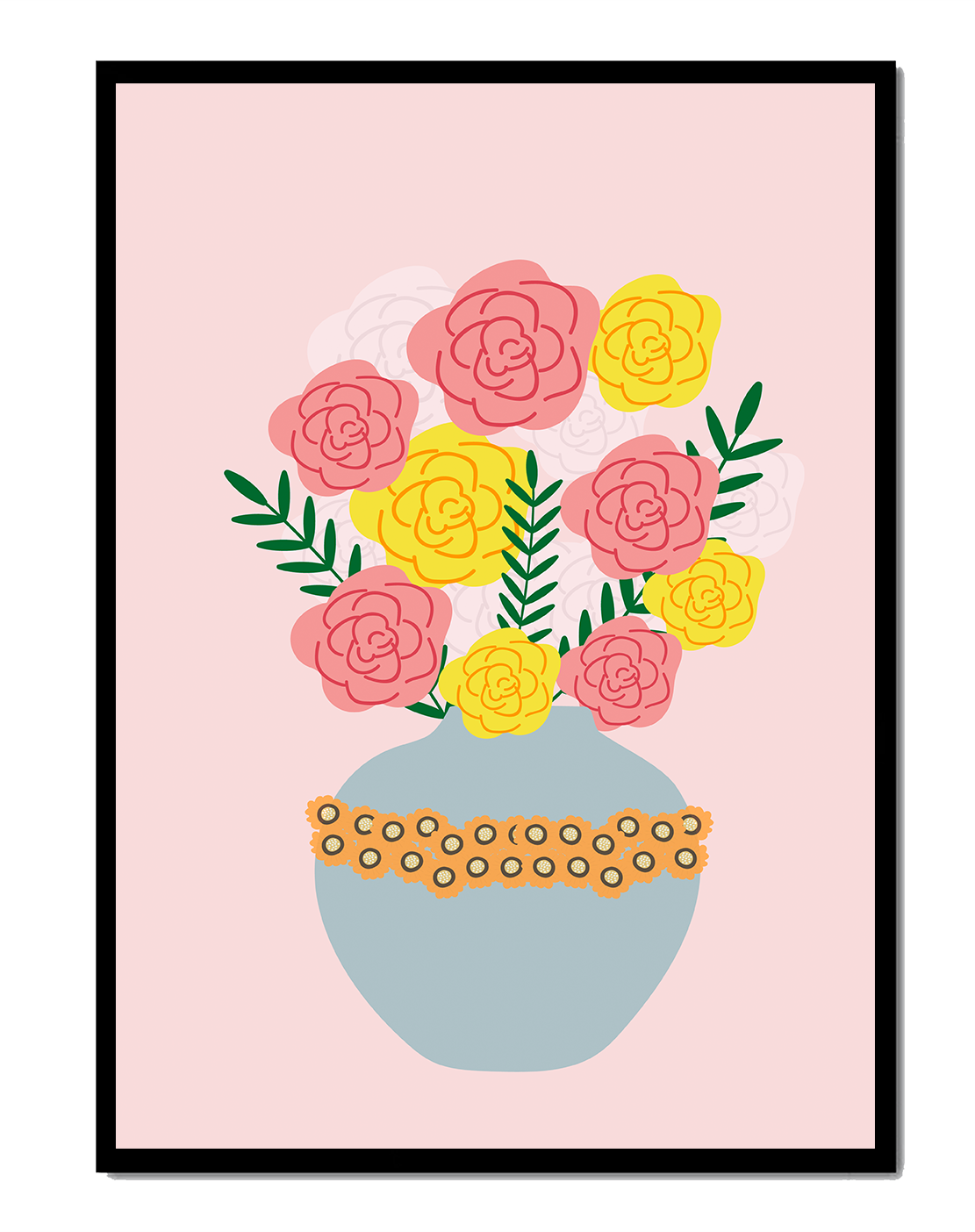 Colorful flower bouquet in a decorative vase illustration