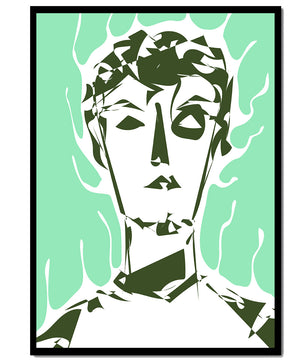 Modern abstract portrait with surreal green and white tones - Mi tienda