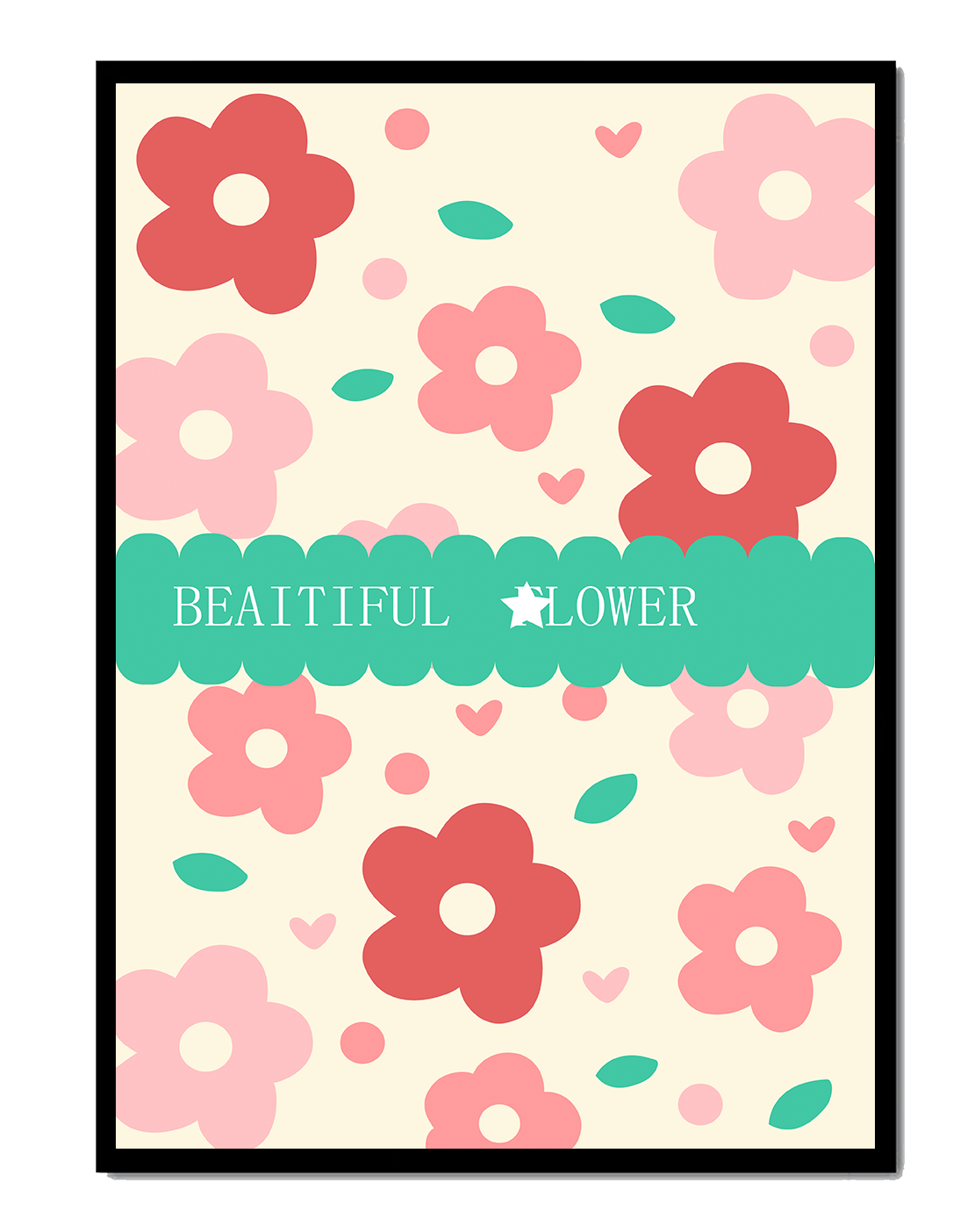 Floral pattern with retro color design and decorative text