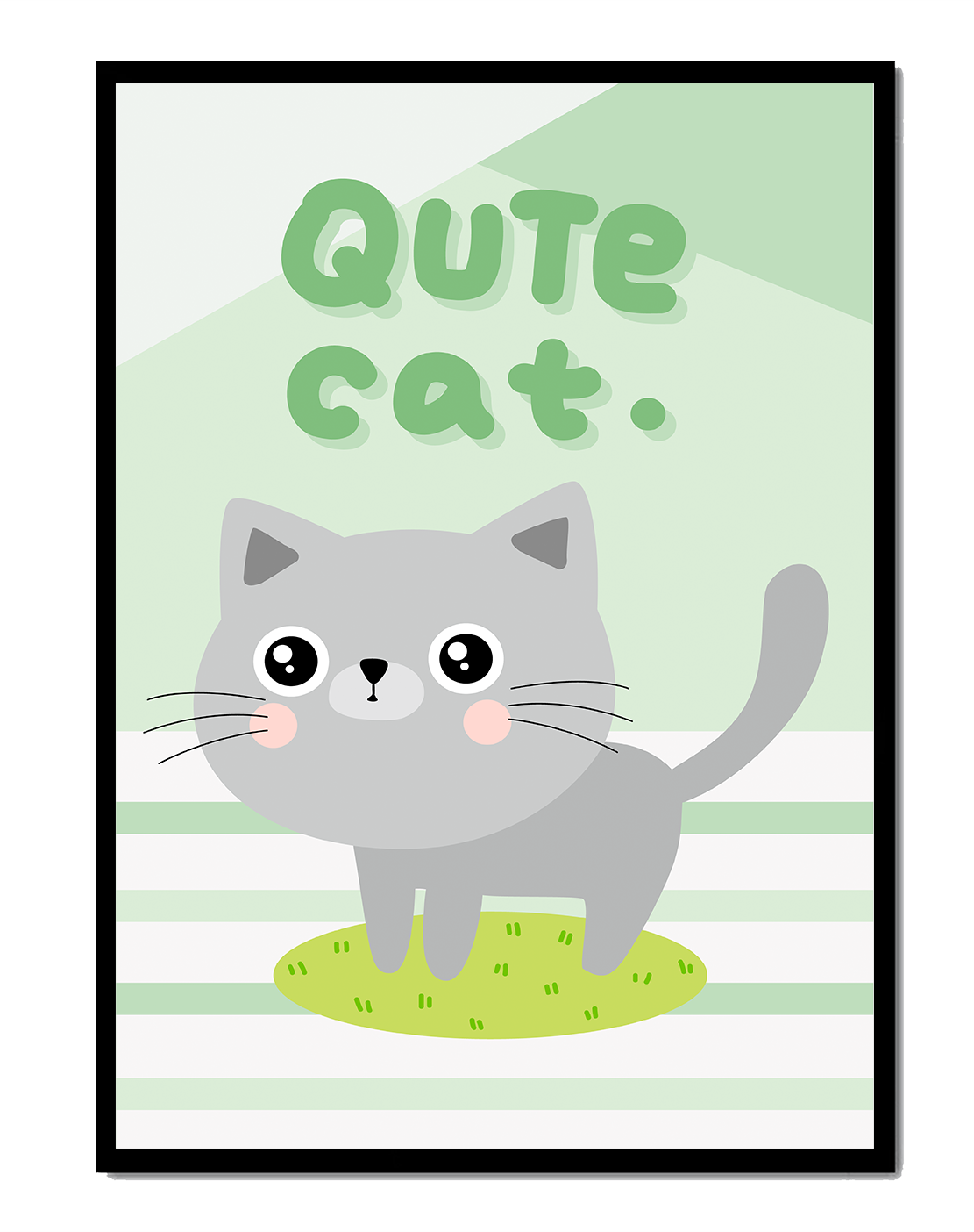 Adorable cartoon cat illustration on pastel background