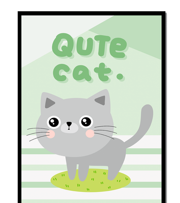 Adorable cartoon cat illustration on pastel background