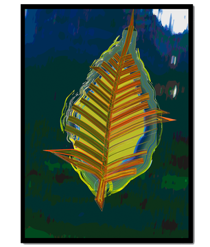 Abstract digital artwork featuring a vibrant multicolored leaf