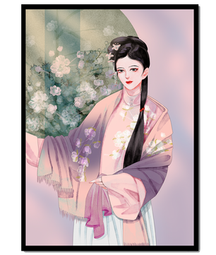 Elegant Asian Woman in Traditional Attire with Floral Background - Mi tienda