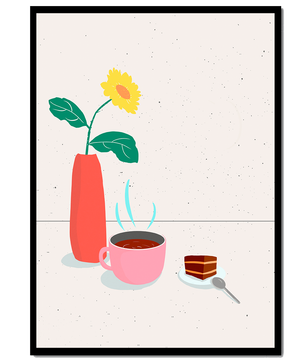 Cozy Breakfast with Coffee, Cake, and Sunflower in Vase - Mi tienda