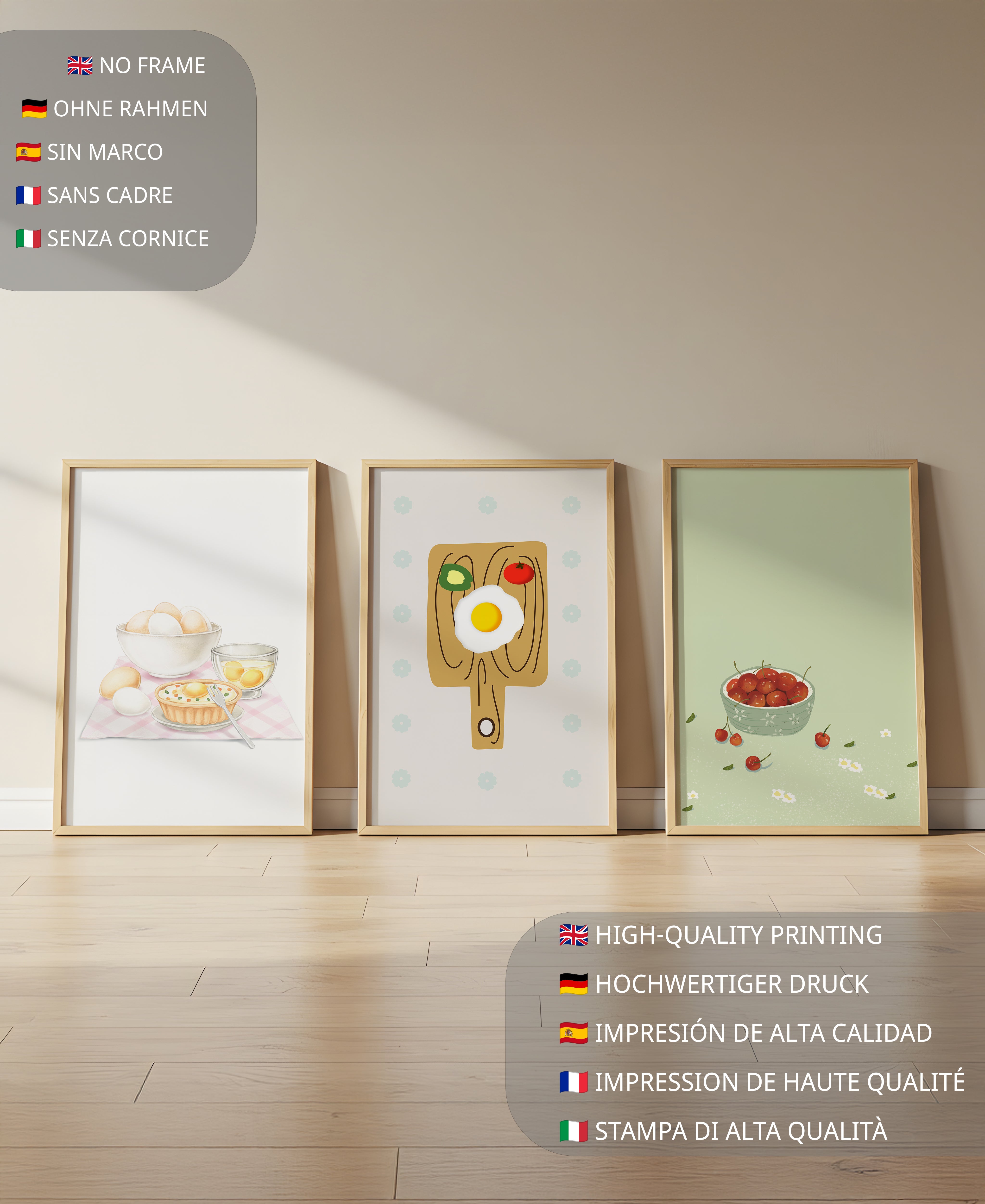 Conjunto De Arte De Cocina Sin Marco En Impresión De Alta Calidad