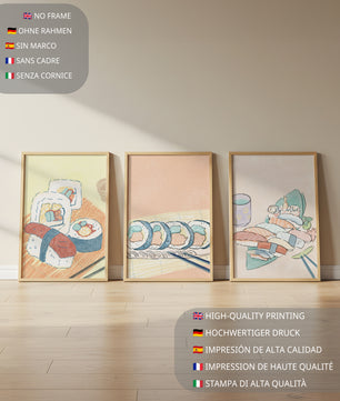 Ensemble d'art de sushi au design minimaliste dans un style aquarelle