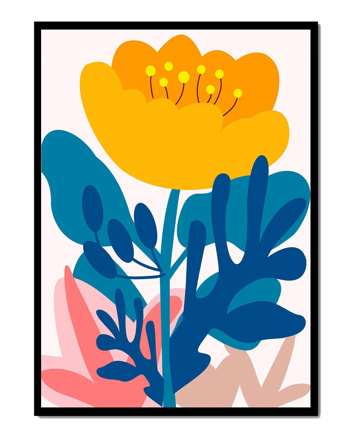 Colorful abstract floral illustration with vibrant leaf patterns