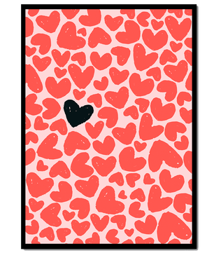 Pattern Of Red And Black Hearts On A Light Pink Background - Mi tienda
