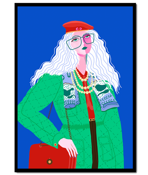 Ilustración de moda colorida con accesorios llamativos y estilo vibrante