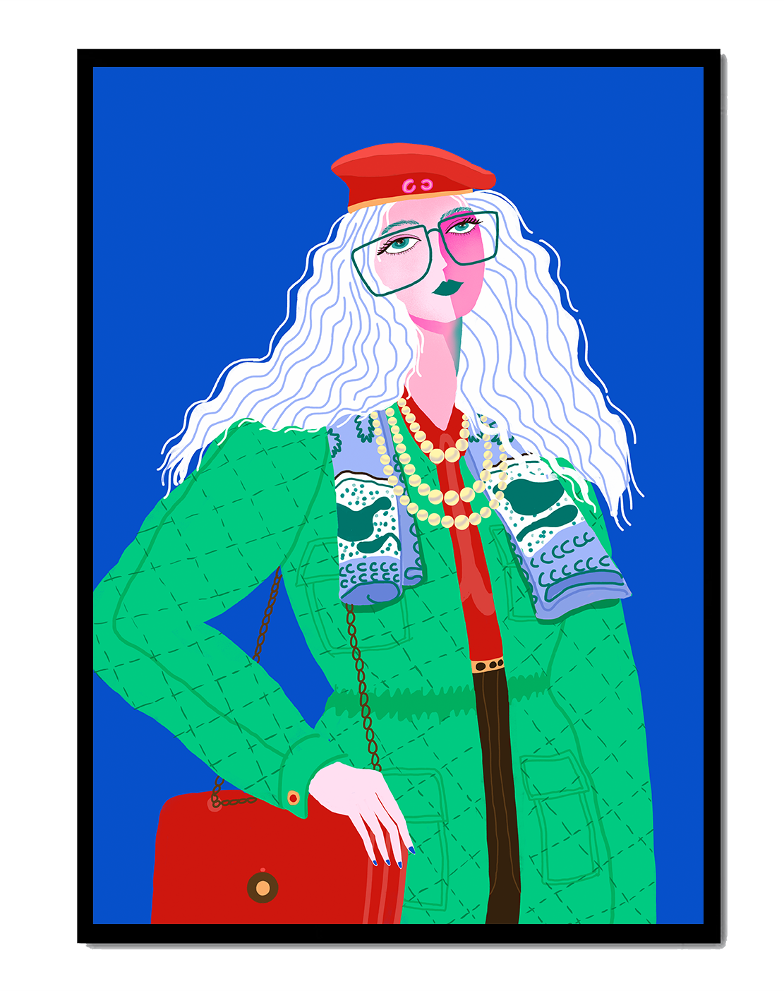 Colorful fashion illustration with striking accessories and vibrant style