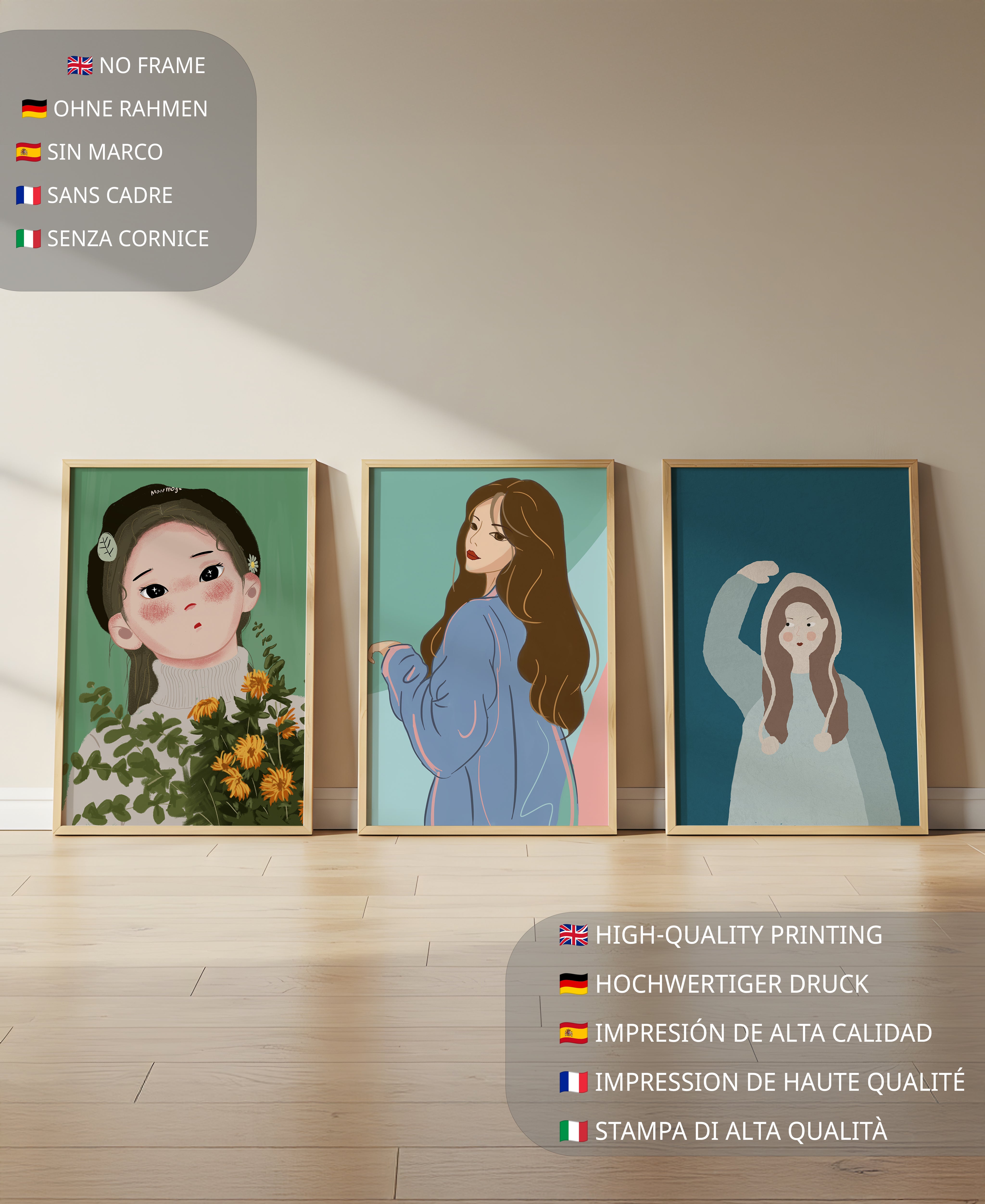 Impresiones artísticas de retratos femeninos en estilo moderno