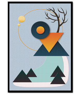 Abstract Geometric Landscape with Mountain and Sun - Mi tienda
