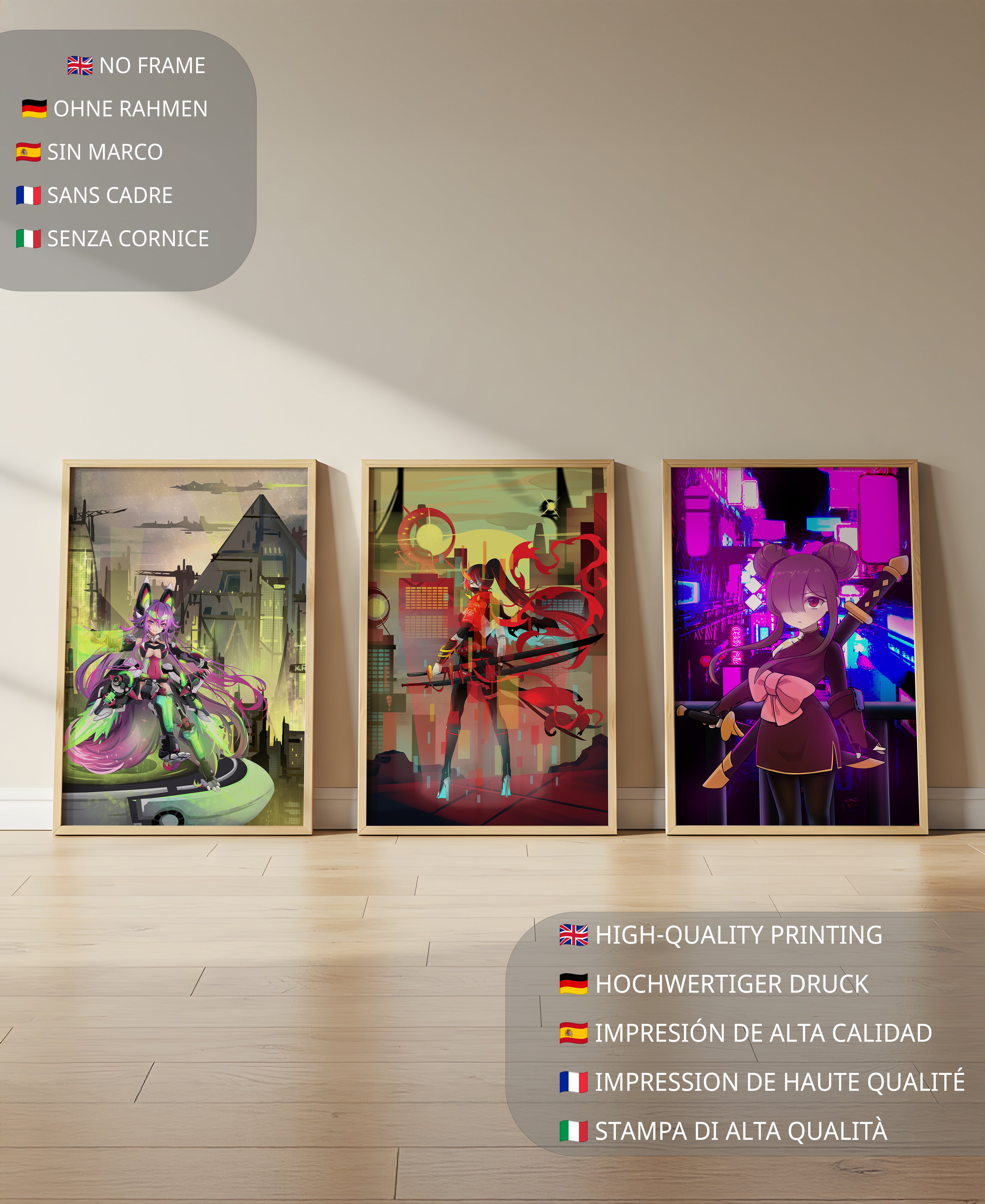 Exposición de Arte Digital con Temática Futurista en Pared de Galería