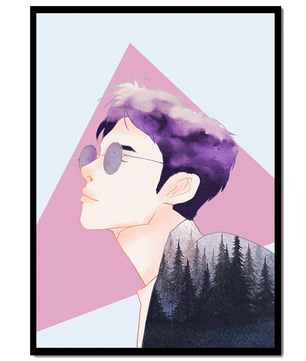 Abstract Portrait of a Person with Forest Silhouette and Purple Hair - Mi tienda