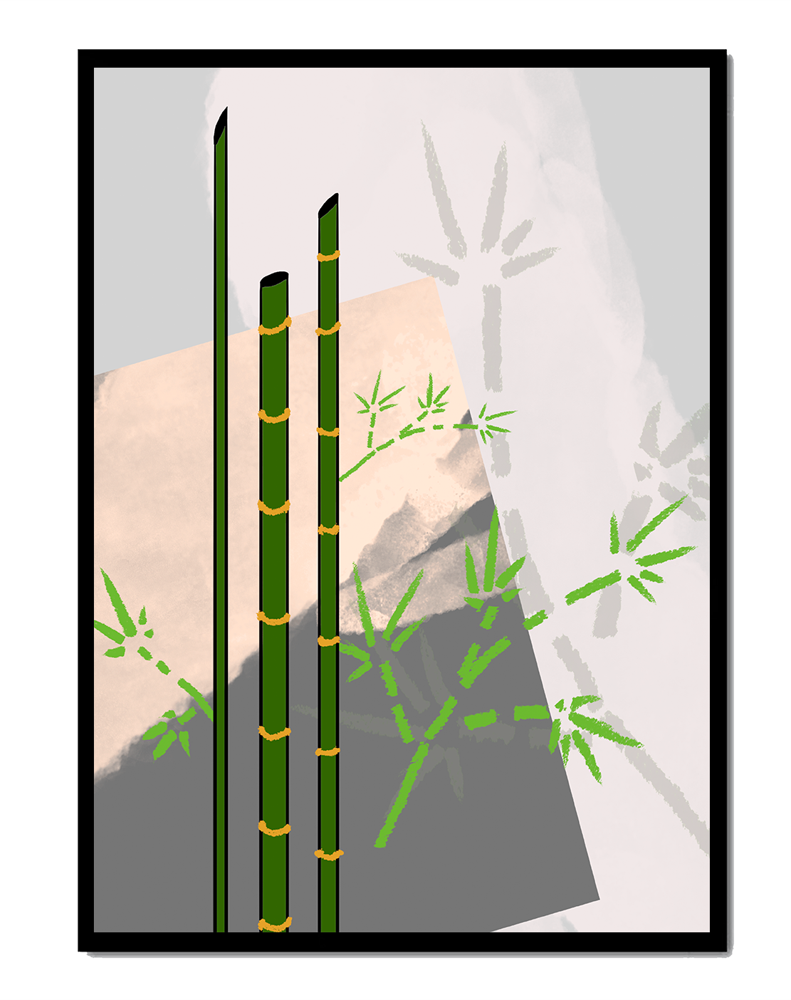 Minimalist bamboo art with abstract bamboo shadows