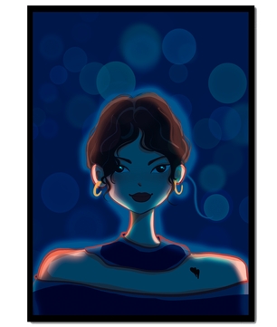 Illustration d'une femme avec des lumières bokeh et des boucles d'oreilles élégantes