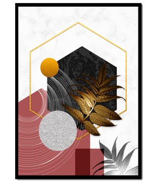 Abstract Geometric Composition with Gold and Leaf Motif - Mi tienda