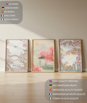 Triptyque oriental de paysages en tons pastels