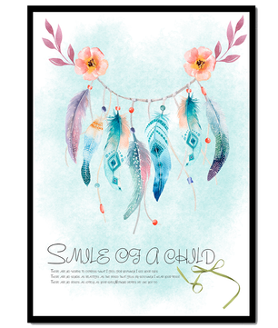 Whimsical dreamcatcher with feathers and flowers in a pastel watercolor style