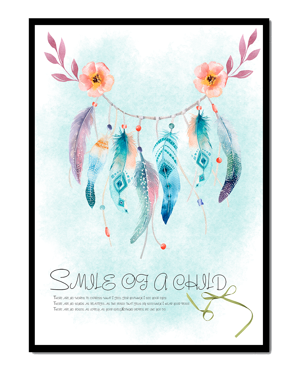 Whimsical dreamcatcher with feathers and flowers in a pastel watercolor style