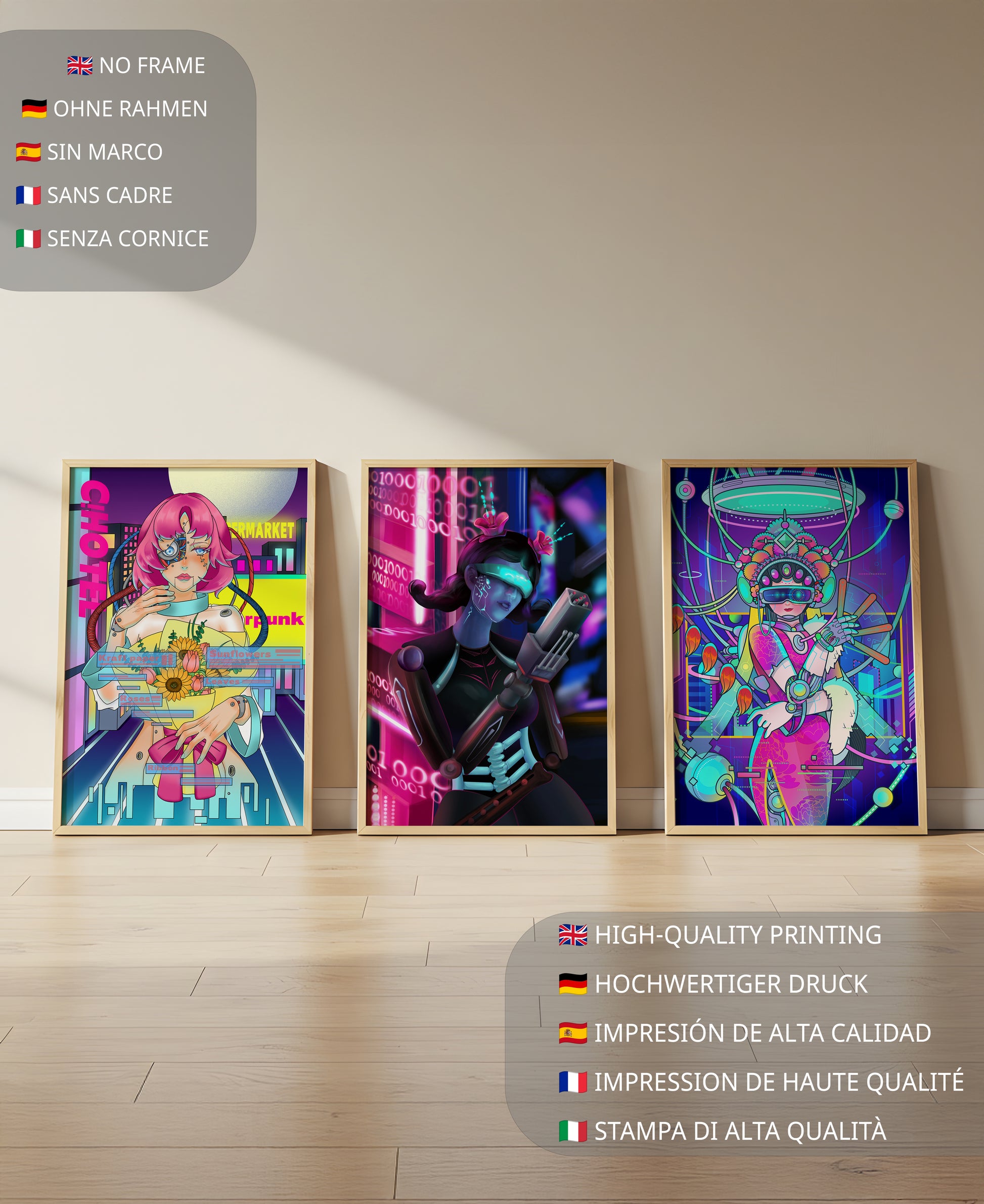 Ensemble d'affiches avec art de style cybernétique