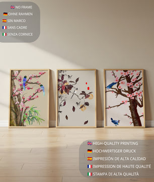 Dreier-Set mit Vogel- und Blumenmotiven im asiatischen Stil