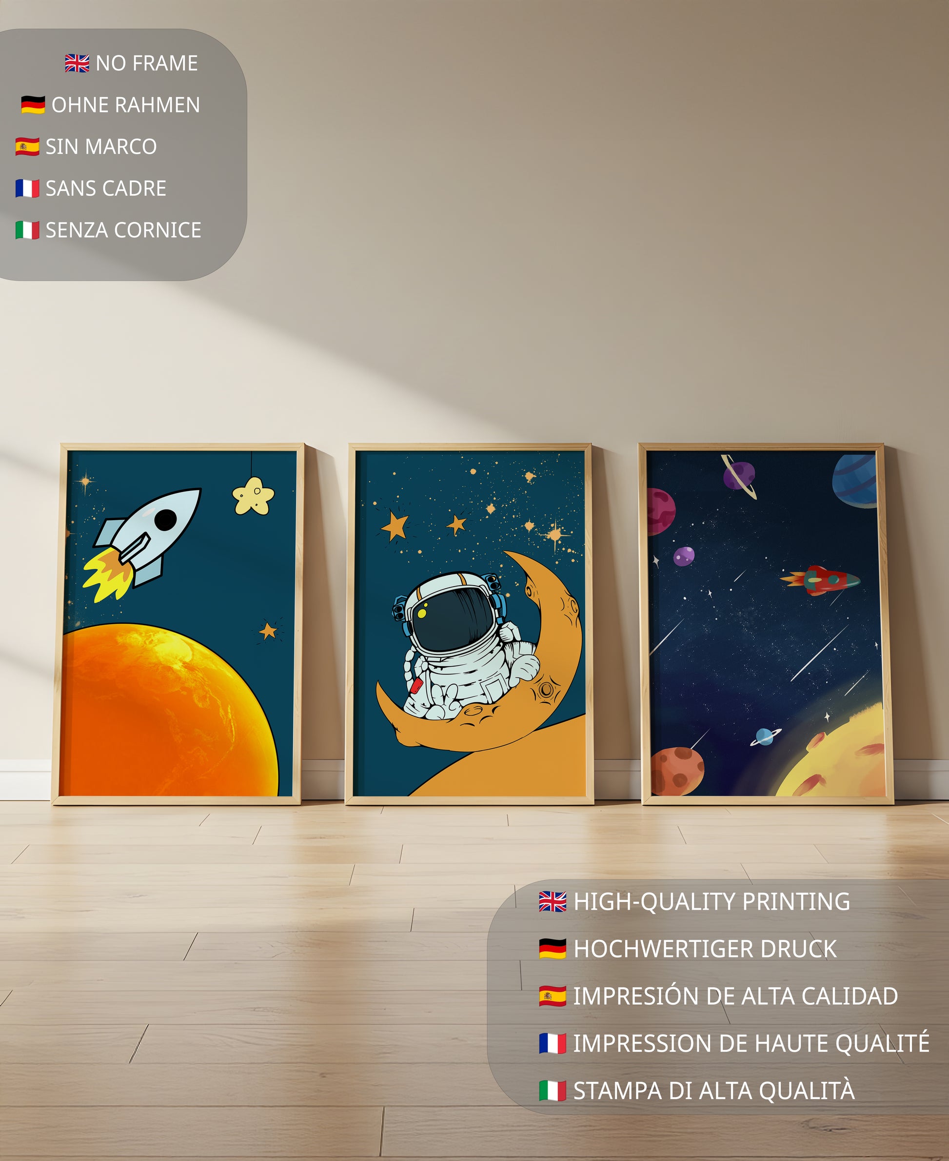 Ensemble d’images d’espace avec astronaute et fusée