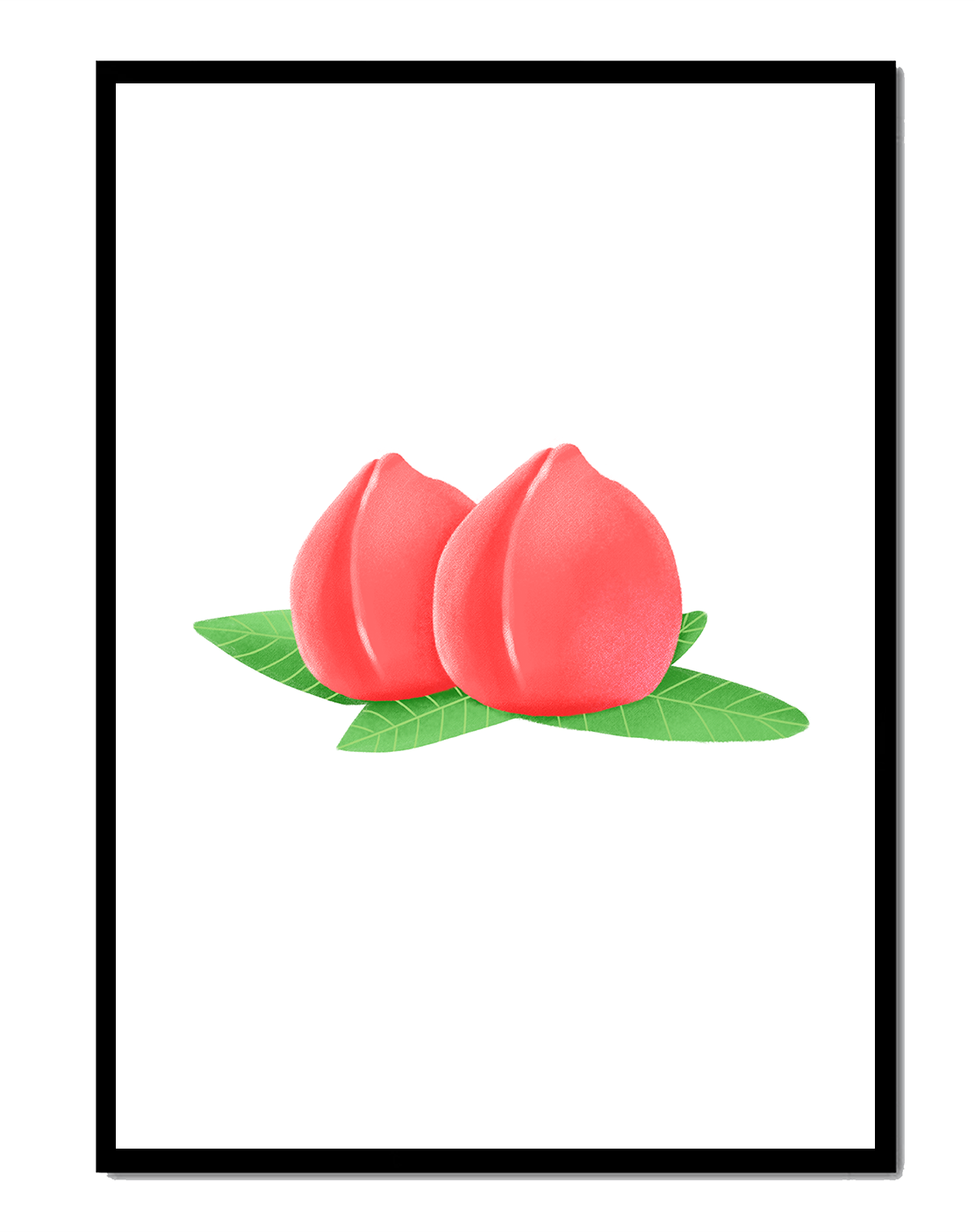 Realistic illustration of juicy peaches with green leaves