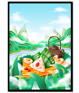 Peaceful Mountain Picnic with Rice Dumplings and Tea