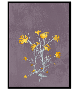 Gelbe Blumen vor einem strukturierten violetten Hintergrund