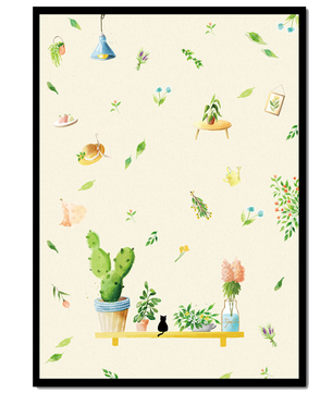 Illustration décorative avec des plantes et des éléments chaleureux