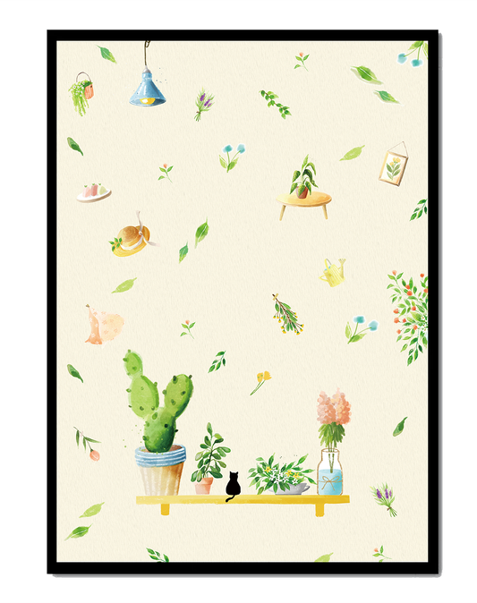 Decorative Illustration with Plants and Cozy Elements